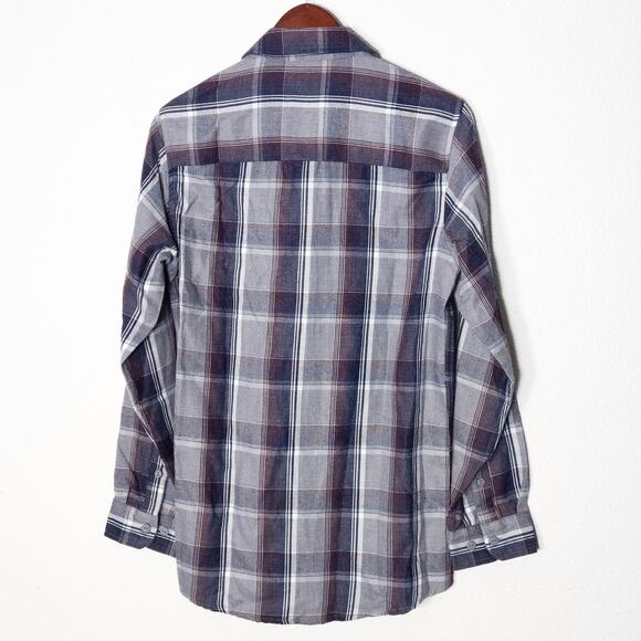 Burnside Men's Flannel Shirt Gray Blue Plaid Size S Normcore - Picture 2 of 6